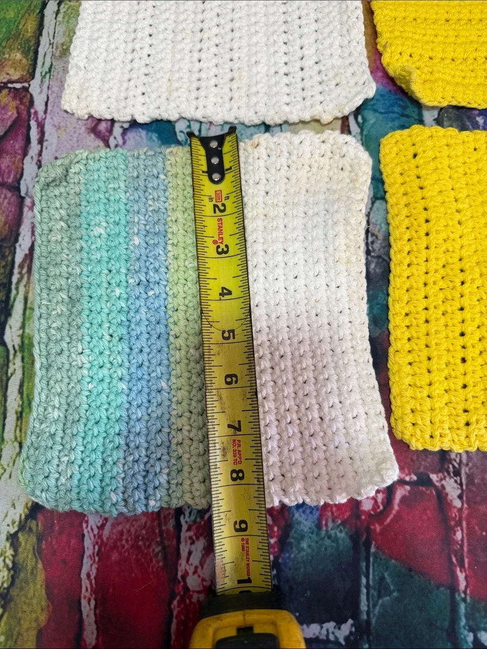 Handmade Crochet Dishcloths Set - Yellow, White & Pastel Stripes
